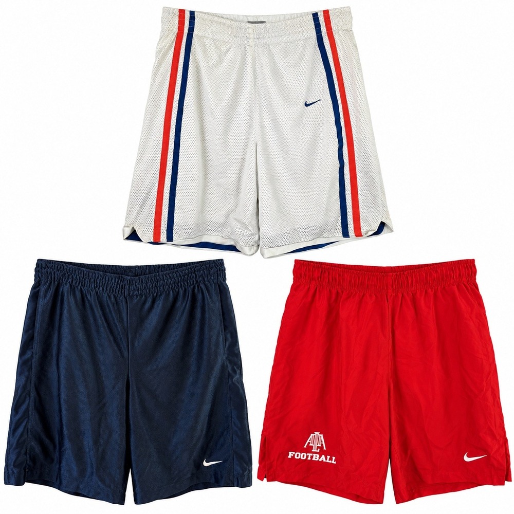 Nike Lot of 3 Shorts Mens L Blue Navy White Red Athletic Mesh Football EUC